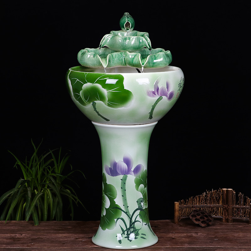 Ceramic floor pillar type tank basin large fish bowl lotus lotus lotus tortoise household gardens furnishing articles