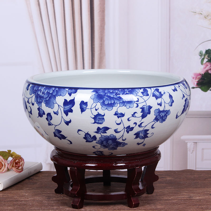 Jingdezhen ceramic aquarium package mail blue - and - white desktop furnishing articles large turtle pond lily goldfish bowl lotus feng shui basin