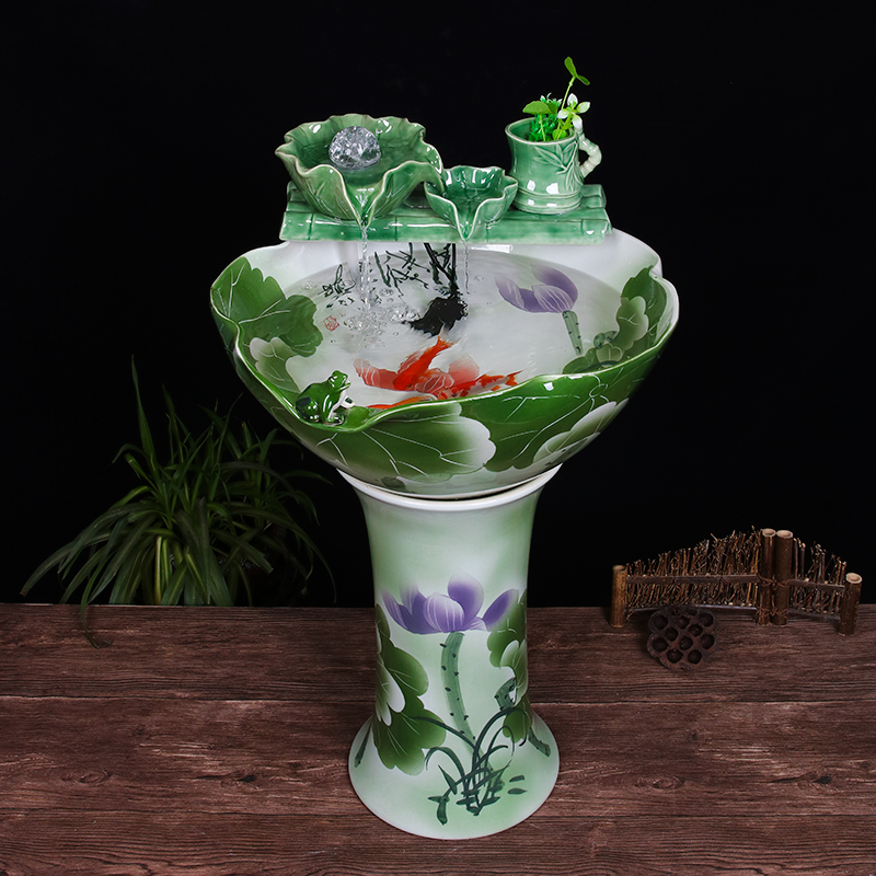 Ceramic floor pillar type tank basin large fish bowl lotus lotus lotus tortoise household gardens furnishing articles