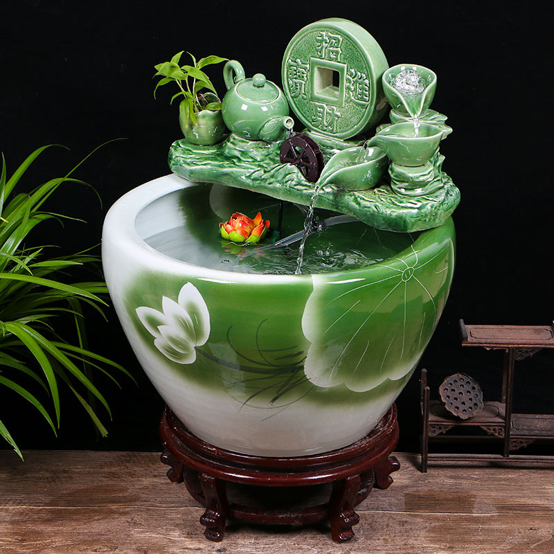 Ceramic aquarium sitting room ground loop water fish tank large office furnishing articles balcony garden lotus basin