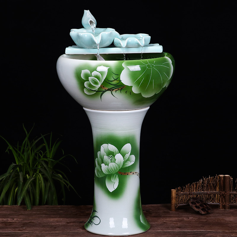 Ceramic floor pillar type tank basin large fish bowl lotus lotus lotus tortoise household gardens furnishing articles