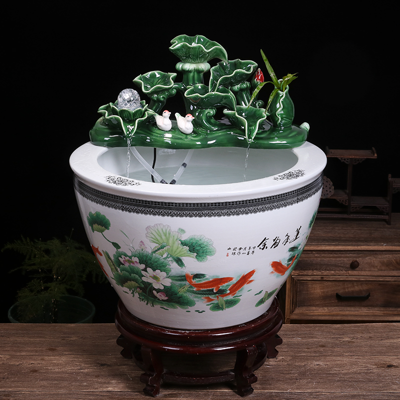 Jingdezhen ceramic goldfish bowl sitting room balcony office furnishing articles water tank to filter the yard cylinder fish bowl