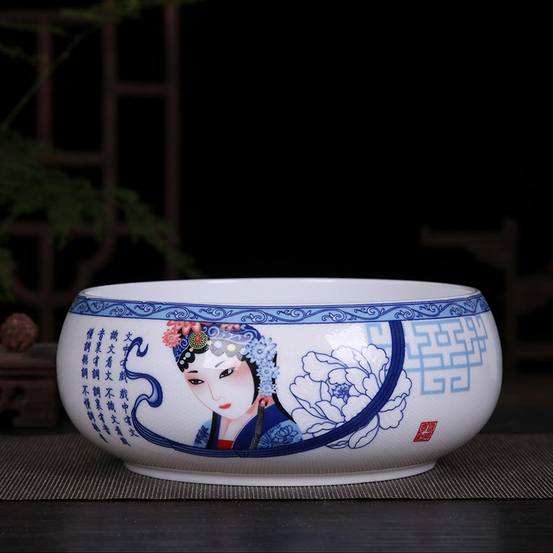 Jingdezhen chinaware lotus goldfish GangPen tortoise cylinder water lily lotus shallow bowl writing brush washer from large - sized refers to flower pot