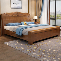 Chinese solid wood bed modern minimal master bedroom 1 8m 1 5m household economy - type high - box storage bed