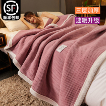 Double layer of milk suede red blanket Quilt Winter Thickened Warm Double Bunk Bed Plus Suede Girl Coral Suede Bed Linen
