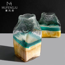 Creative light luxury square glass vase Nordic living room dining table flower arrangement Dried flower decoration ornaments Water raising transparent flower vase