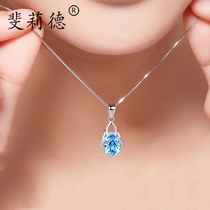Blue topaz sterling silver necklace female clavicle chain fashion temperament wild light forest niche design jewelry to send girlfriend
