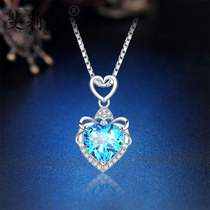 Necklace female blue topaz pendant fashion simple net red tide shake sound with the same temperament wild clavicle chain jewelry