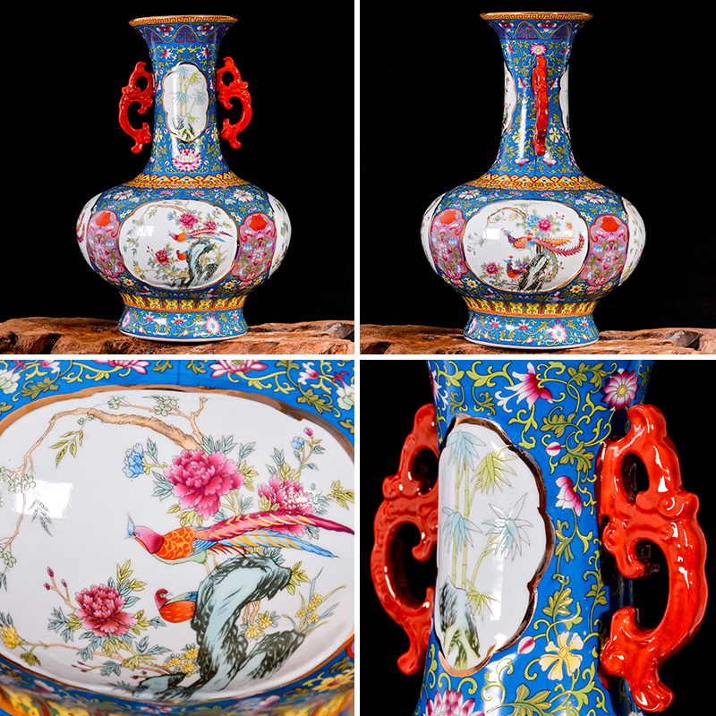 Jingdezhen ceramic colored enamel archaize ears vases, flower arrangement of the sitting room porch decorate restoring ancient ways of Chinese style household furnishing articles