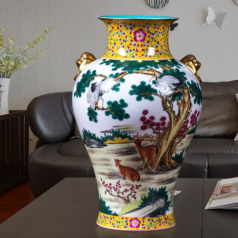 Jingdezhen ceramic colored enamel antique vase Chinese style restoring ancient ways household adornment study living room TV cabinet handicraft