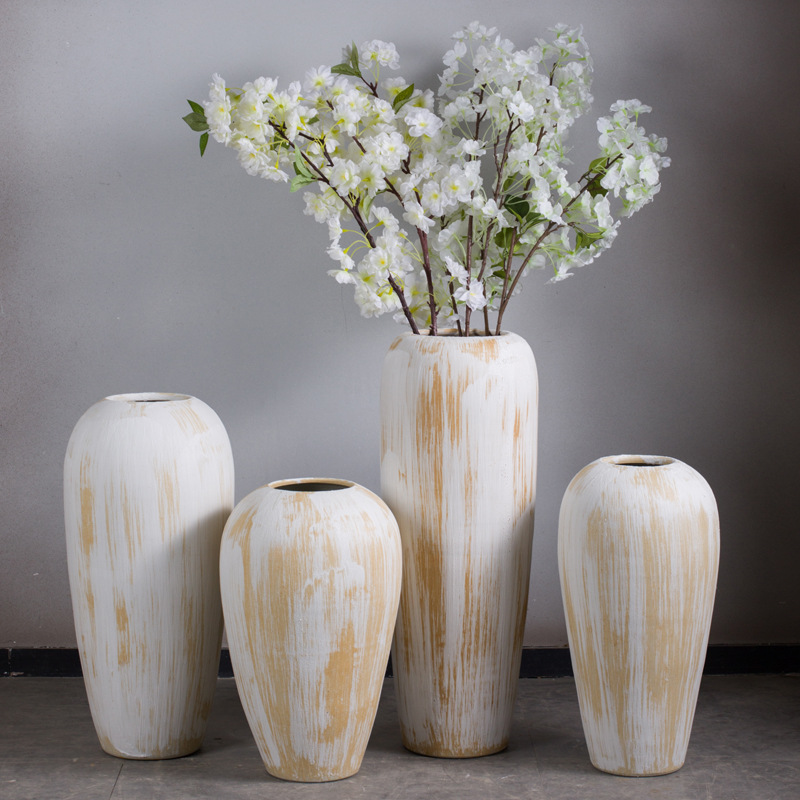 Clay coarse pottery white vase sitting room hotel villa hydroponic home decoration ceramic jar window furnishing articles