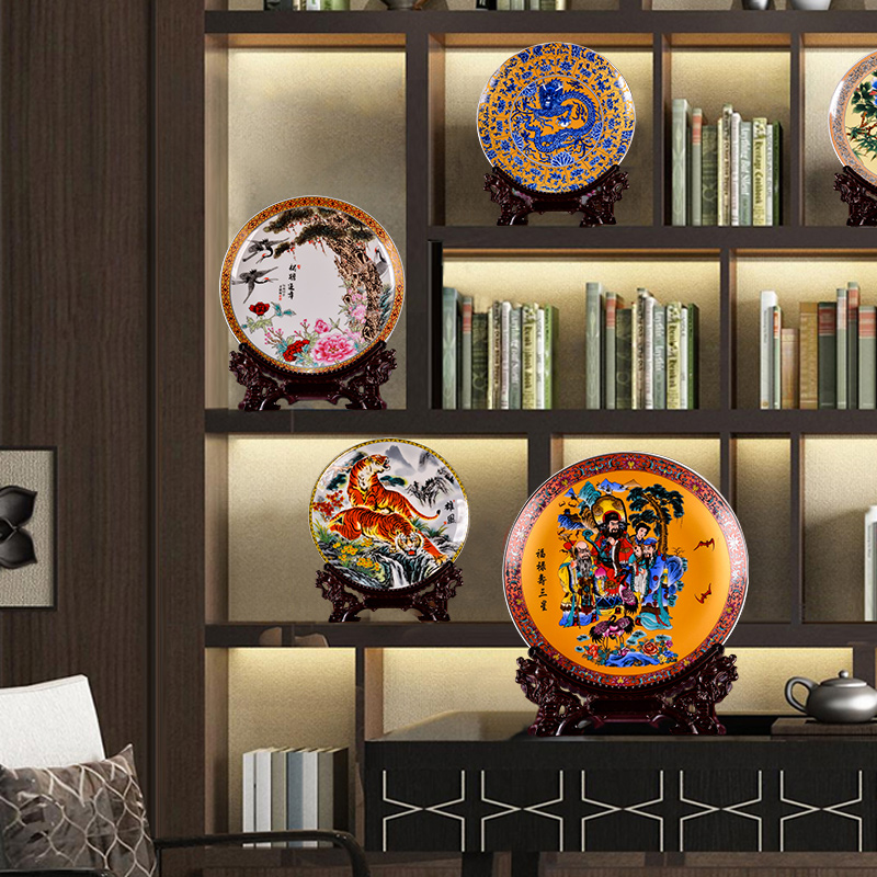 Jingdezhen ceramics decoration plate fu lu shou samsung new Chinese style household porcelain rich ancient frame crafts are sitting room