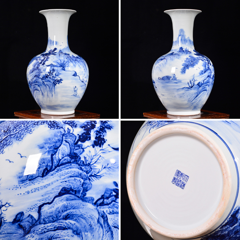 Jingdezhen ceramics hand - made of blue and white porcelain vase furnishing articles of new Chinese style living room home TV ark adornment arranging flowers