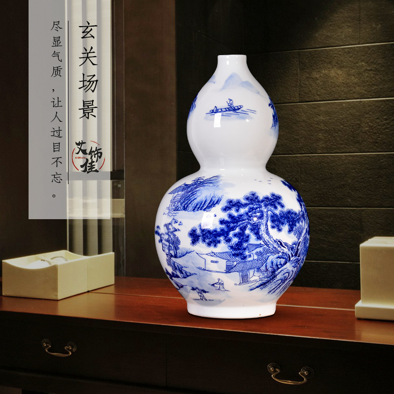 Blue and white landscape of jingdezhen ceramics antique vase household of Chinese style living room porch TV ark adornment furnishing articles