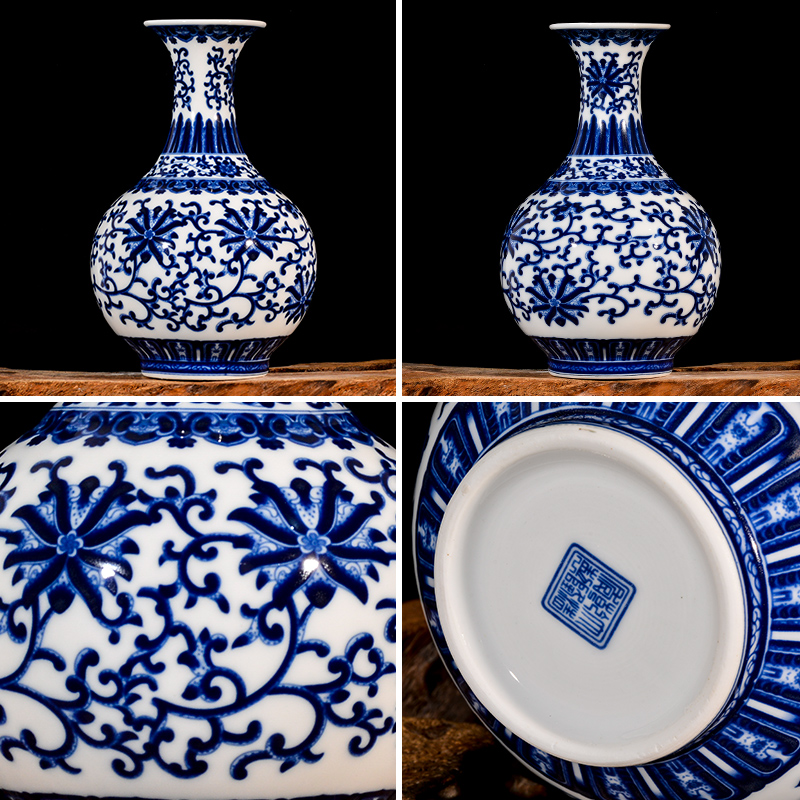 Jingdezhen ceramics, vases, flower arrangement sitting room adornment rich ancient frame furnishing articles furnishing articles of archaize of blue and white porcelain home decoration