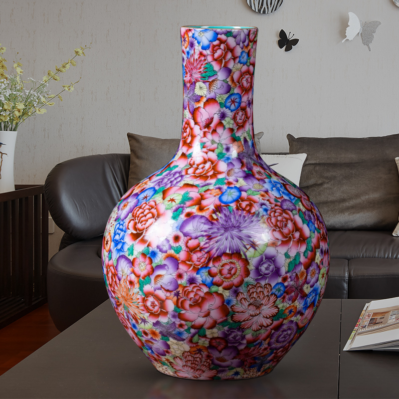 Jingdezhen ceramic vases, antique qianlong pastel flower is classical Chinese style household wine sitting room adornment ornament