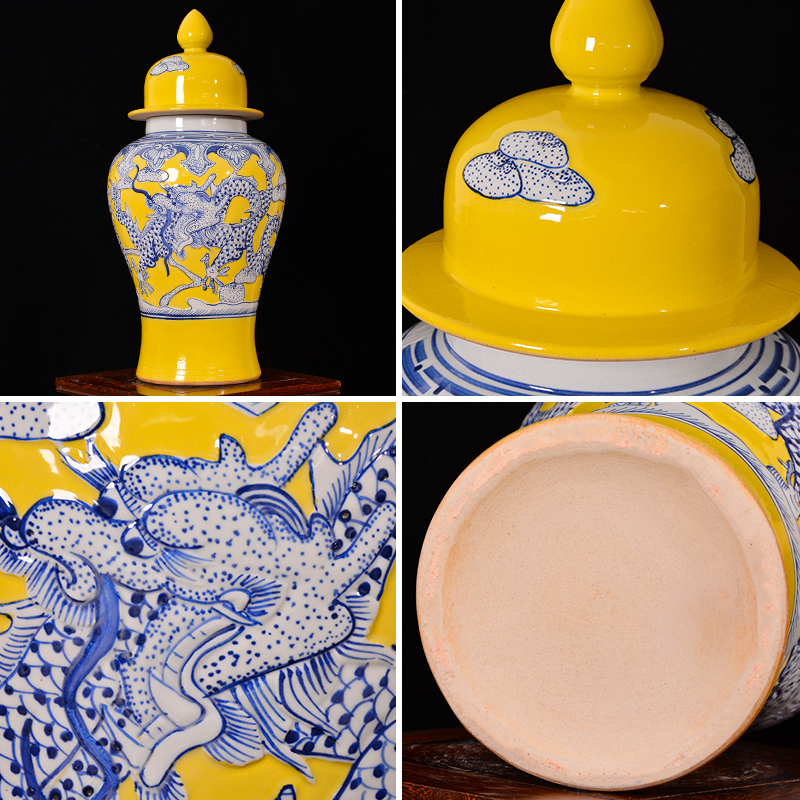 Jingdezhen ceramics antique yellow general tank storage tank candy jar with cover caddy fixings large decorative furnishing articles