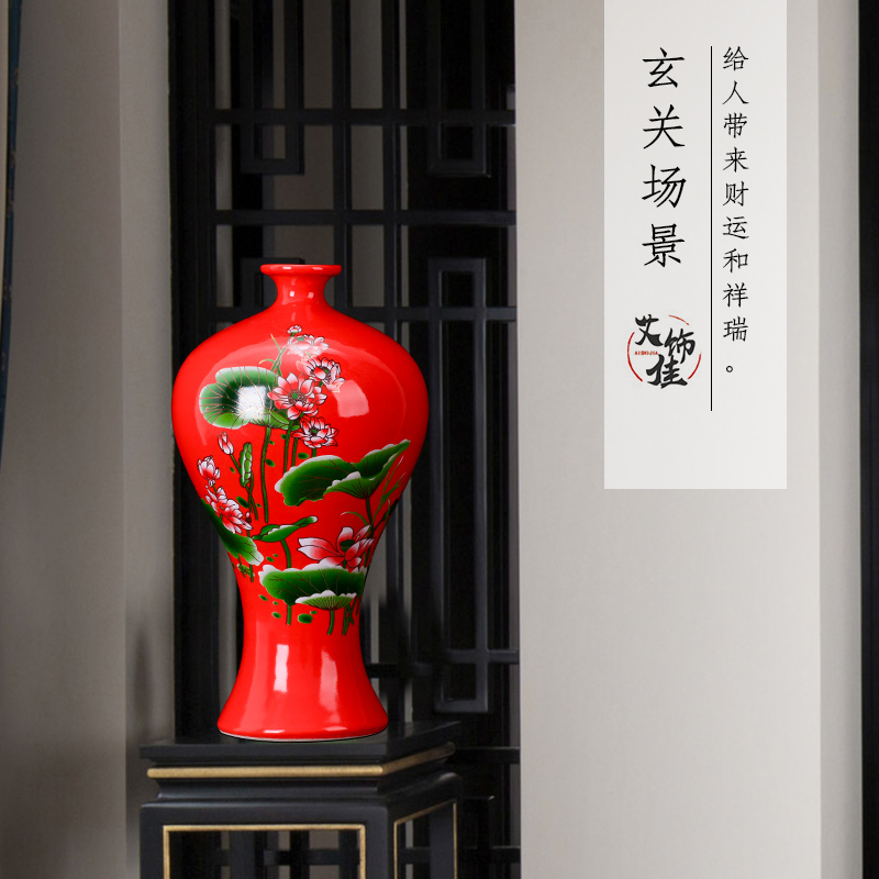 Jingdezhen ceramics, vases, flower arranging Chinese red lotus sitting room place, a new Chinese style household TV ark, arts and crafts