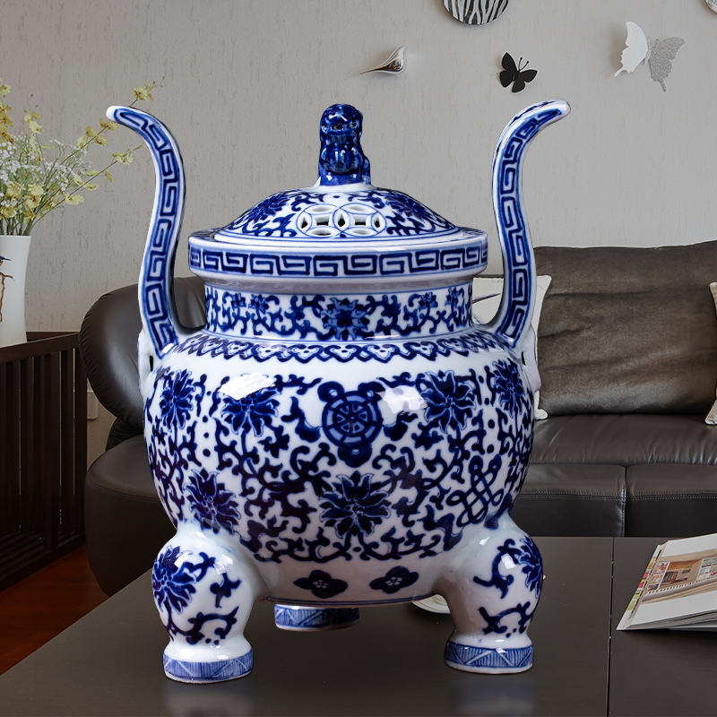 Imitation of qianlong blue and white porcelain of jingdezhen ceramics incense buner of Chinese style living room a study ancient frame home furnishing articles