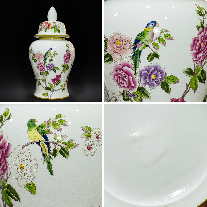 Jingdezhen ceramics general tank storage with cover pot peony flower is placed new Chinese handicraft decoration in the living room