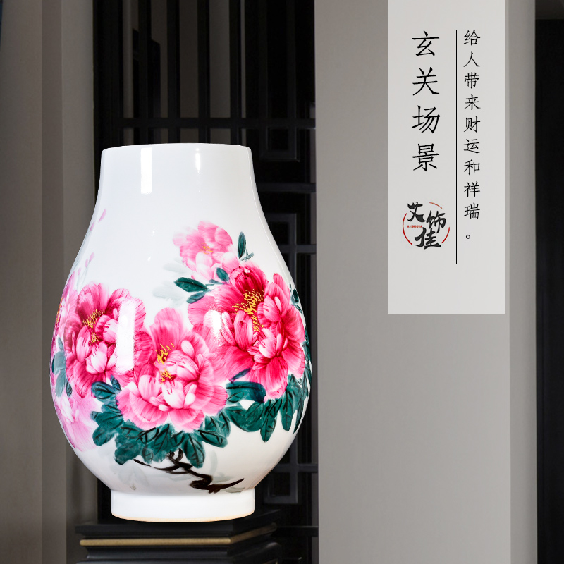 Jingdezhen ceramic hand - made famille rose blooming flowers vase household flower arranging Chinese style porch sitting room decoration