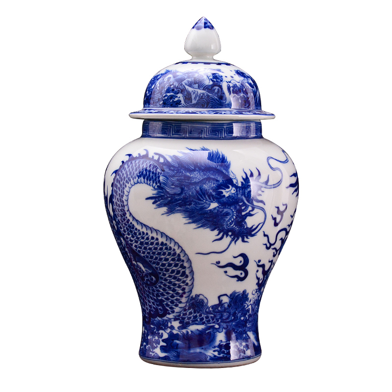 Jingdezhen blue and white dragon ceramics general tank storage tank household caddy fixings adornment handicraft furnishing articles in the living room