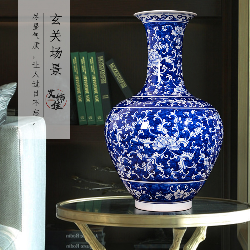 Jingdezhen blue and white ceramics bound branch lotus flower arranging big vase home sitting room of Chinese style TV ark adornment furnishing articles