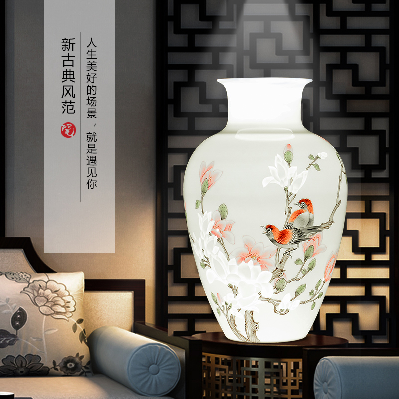 New Chinese style of jingdezhen ceramics powder enamel hand - made big vase furnishing articles flower arranging home sitting room decoration decoration process