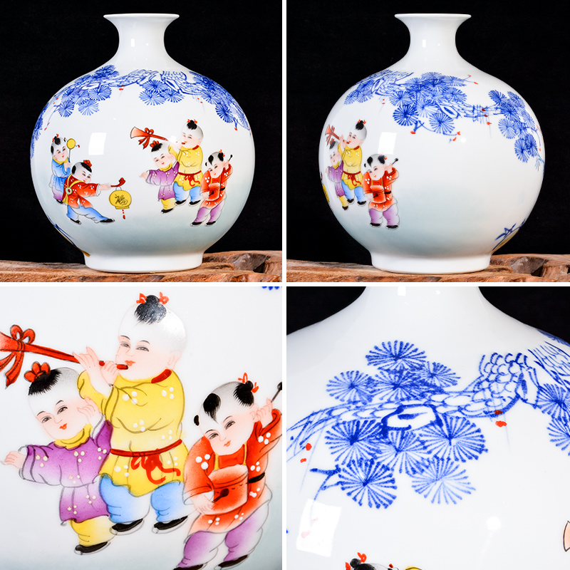 Jingdezhen ceramic hand - made lad merrily merrily vases, new Chinese style living room TV cabinet decoration handicraft furnishing articles