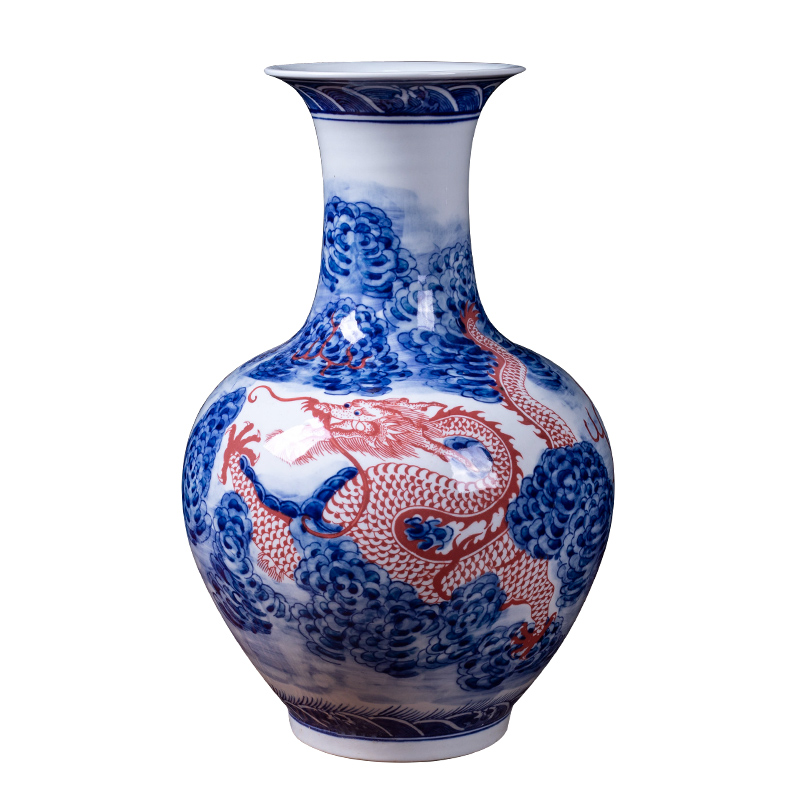 Jingdezhen ceramic vases, antique porcelain youligong red dragon grain flower arranging furnishing articles household decorates sitting room porch collection