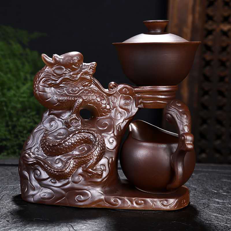 Firewood fortunes half automatic kung fu tea set purple ceramic household lazy stone mill make tea