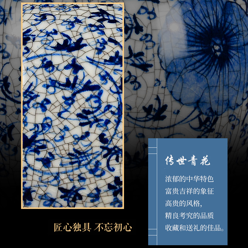 Jingdezhen ceramics guanyao Chinese style household large blue and white porcelain vase archaize sitting room TV ark, furnishing articles