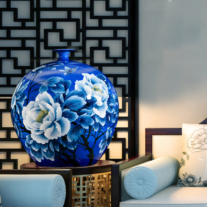 Jingdezhen blue and white hand - made ceramic lotus flower arranging Chinese large vase furnishing articles, the sitting room porch home decoration