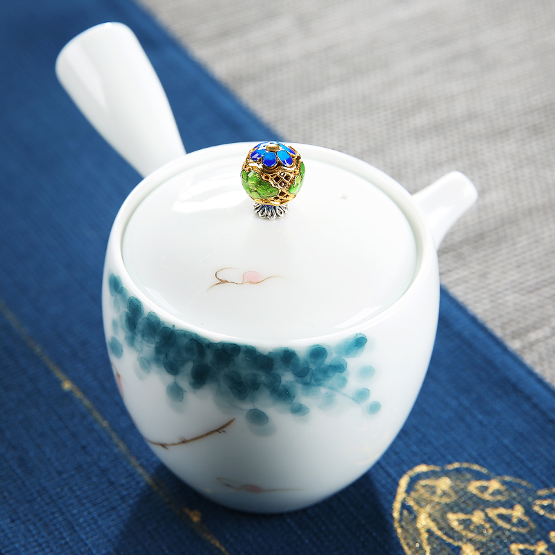 Fujian and hand - made ceramic teapot contracted household tea single pot of Japanese kung fu tea set white porcelain teapot side suit
