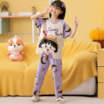 Kids Pajamas Girls Summer Pure Cotton Short Sleeve Thin Pants Spring Autumn Girls Cartoon Middle and Big Kids Home Clothing Sets