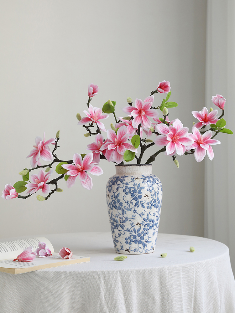 New Chinese Style Large Magnolia Artificial/Fake Flower Single Stem Decoration High-End Living Room Dining Table Lunar New Year Flower Decoration