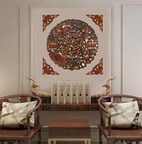 New solid wood camphor wood round wall hanging Fu character new Chinese style Zhongtang decoration feng shui background wall hanging screen wooden