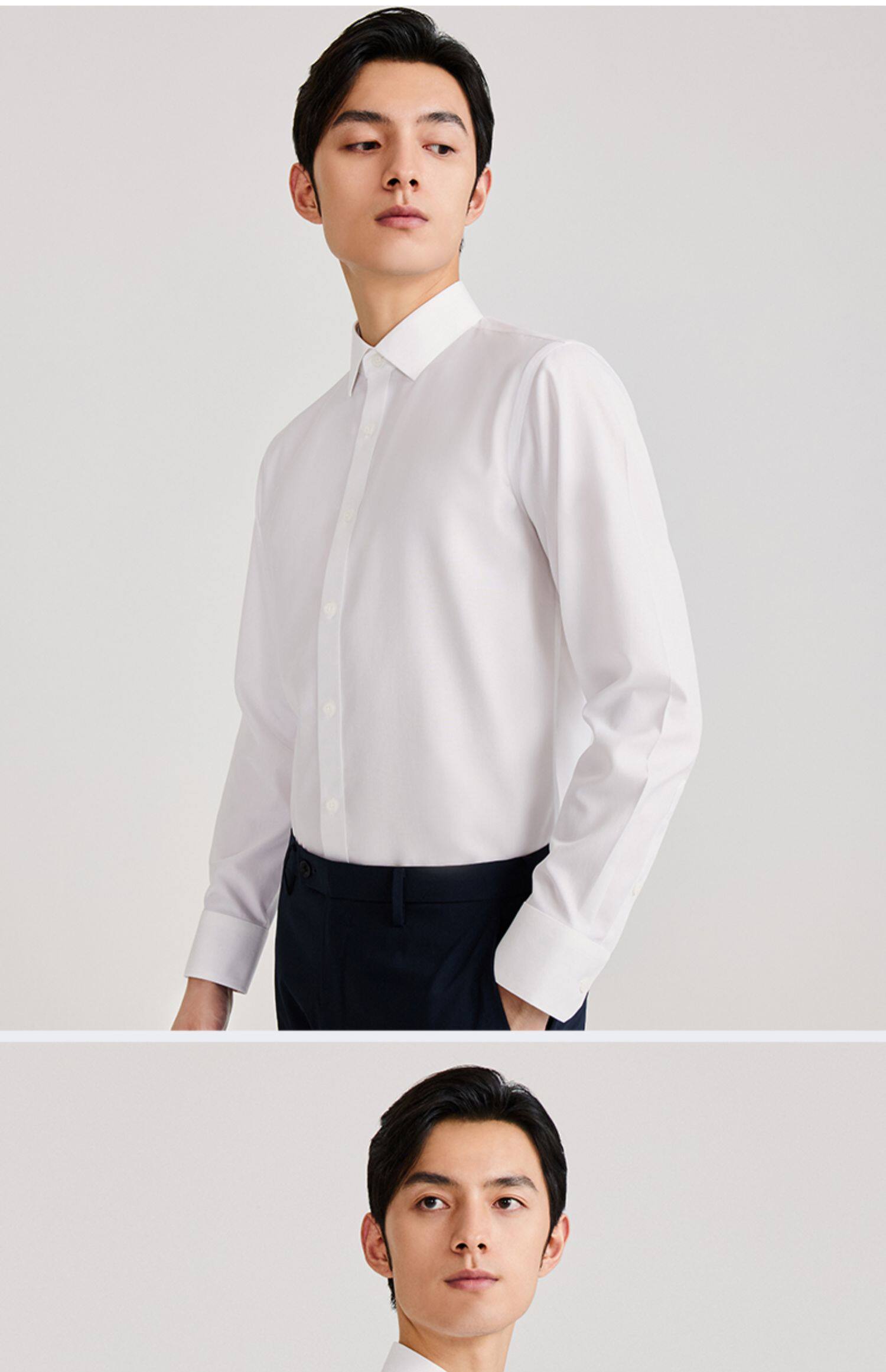 十如仕新疆长绒棉商务正装府绸免烫纯棉修身白粉色衬衫