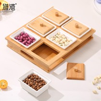 Ceramic fruit plate creative modern living room household candy box Nordic grid with lid dried fruit storage plate snack plate