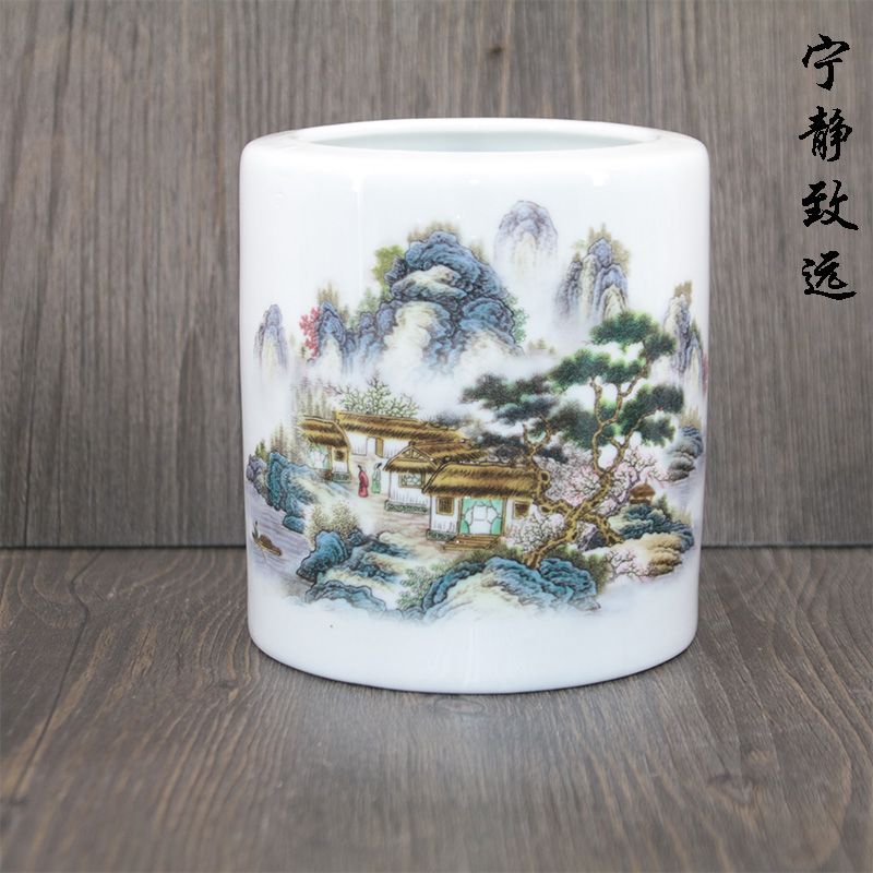 Jingdezhen ceramics gift pen container head office supplies four treasures brush pen container study adornment furnishing articles