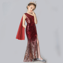 Girl model catwalk fashion fishtail sequin dress dress dress female slim child high-end piano violin performance clothing