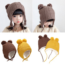 Childrens hats autumn and winter mens and womens baby ear protection thick plus velvet baby hat knitted wool cap warm tide