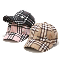 Childrens hats spring and autumn male and female baby caps Korean version of Joker plaid woolen sunshade baseball cap winter tide