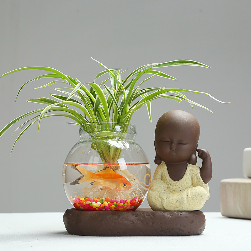 Water raise monk zen hydroponic copper money plant grass transparent glass vase plant bracketplant vase ceramic flower pot