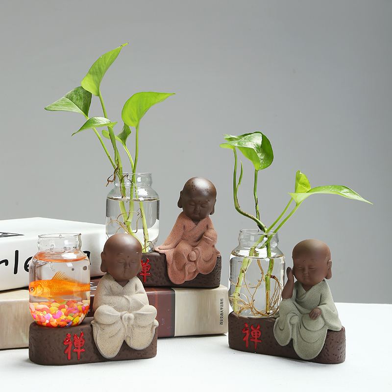 Water raise monk zen hydroponic copper money plant grass transparent glass vase plant bracketplant vase ceramic flower pot