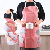 Womens home kitchen waterproof and oil-proof apron hand-wiped mens cooking stir-fry skirt thickened adjustable strap