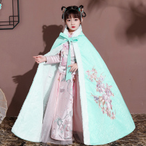Girls cloak cloak fairy costume princess thickened warm childrens long autumn and winter go out Hanfu ancient style hooded