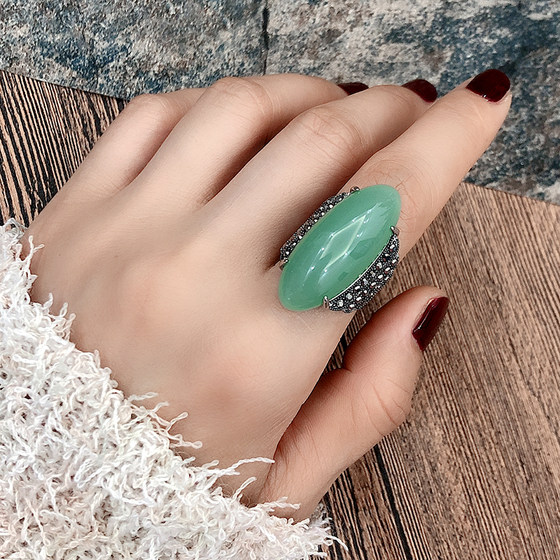 Retro Ring Female Palace Artificial Stone Korean Simple Personalized Personalized Diamond Cold Wind Exaggerated Fingerd Forefront Ring Decoration Retro Ring Female Palace Artificial Stone Korean Simple Personalized Personalized Diamond Cold Wind Exaggerated Fingerd Forefront Ring Decoration