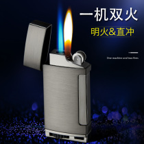 Creative grinding wheel Ming fire straight flush with double fire switching inflatable lighter windproof private custom lettering lighter