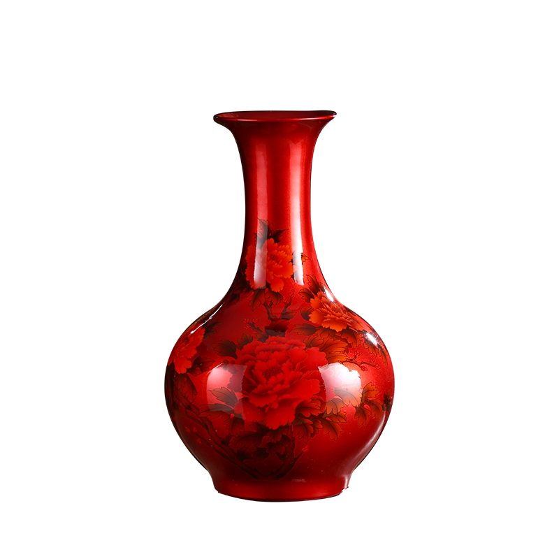 Jingdezhen ceramics China red crystal glaze peony vases, modern household crafts living room a study place